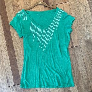 Green Embellished V-Neck Top